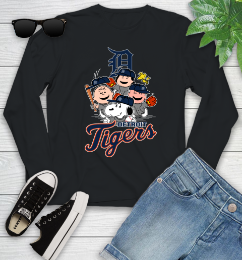 MLB Detroit Tigers Snoopy Charlie Brown Woodstock The Peanuts Movie Baseball T Shirt Youth Long Sleeve
