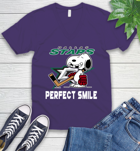 NHL Dallas Stars Snoopy Perfect Smile The Peanuts Movie Hockey T Shirt V-Neck T-Shirt 9