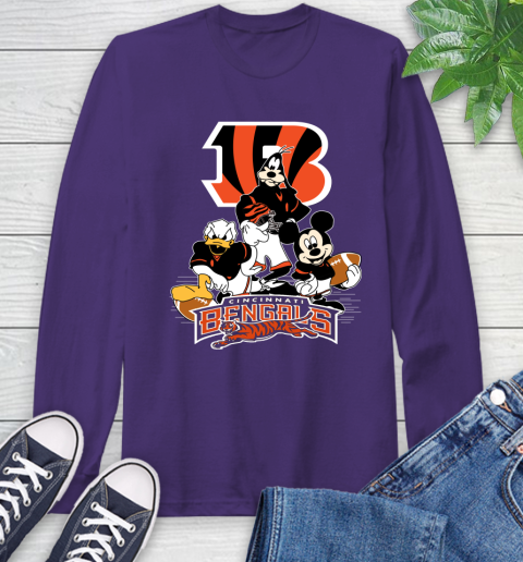 NFL Cincinnati Bengals Mickey Mouse Donald Duck Goofy Football Shirt Long Sleeve T-Shirt 5