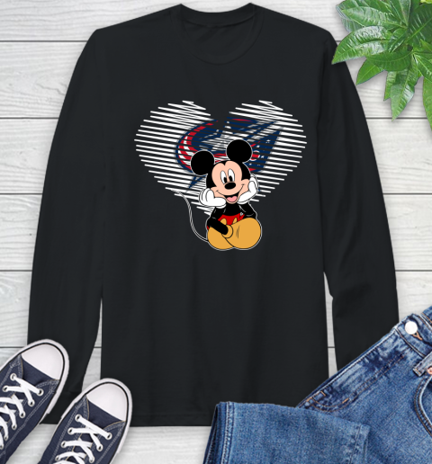 NHL Columbus Blue Jackets Carolina Hurricanes The Heart Mickey Mouse Disney Hockey Long Sleeve T-Shirt