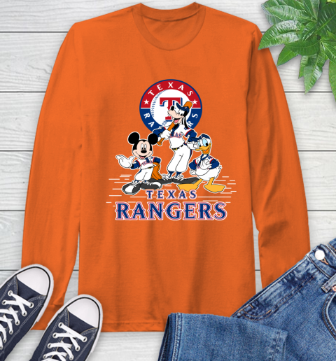 MLB Texas Rangers Mickey Mouse Donald Duck Goofy Baseball T Shirt Long Sleeve T-Shirt 4