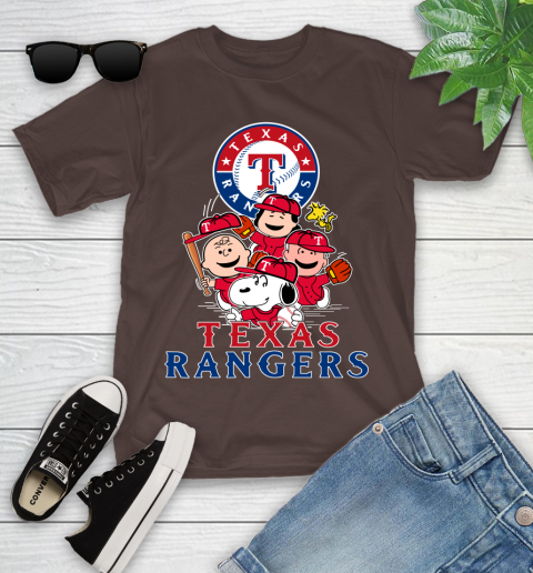 MLB Texas Rangers Snoopy Charlie Brown Woodstock The Peanuts Movie Baseball T Shirt Youth T-Shirt 7