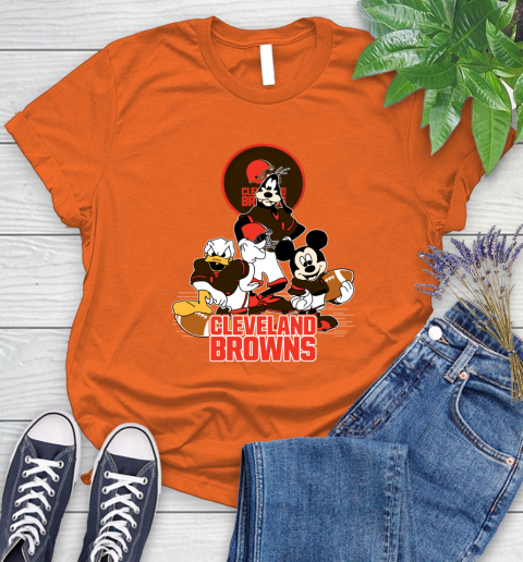 NFL Cleveland Browns Mickey Mouse Donald Duck Goofy Football Shirt Women's T-Shirt 3