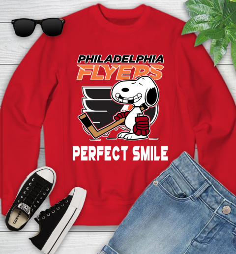 NHL Philadelphia Flyers Snoopy Perfect Smile The Peanuts Movie Hockey T Shirt Youth Sweatshirt 8