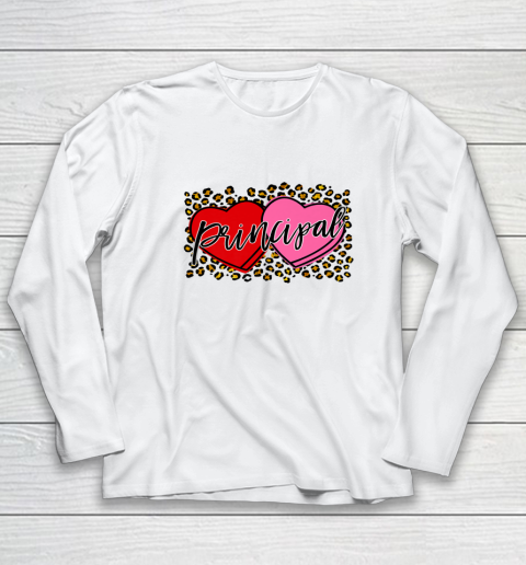 Leopard Candy Heart Principal Valentine Day Principal V Day Long Sleeve T-Shirt