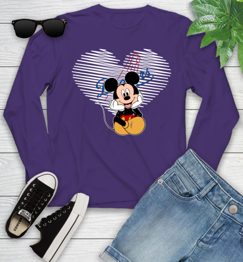MLB Los Angeles Dodgers The Heart Mickey Mouse Disney Baseball T Shirt_000 Youth Long Sleeve 4