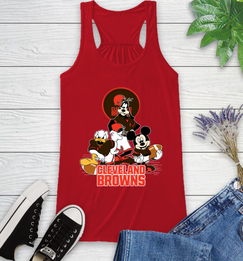 NFL Cleveland Browns Mickey Mouse Donald Duck Goofy Football Shirt Racerback Tank 5