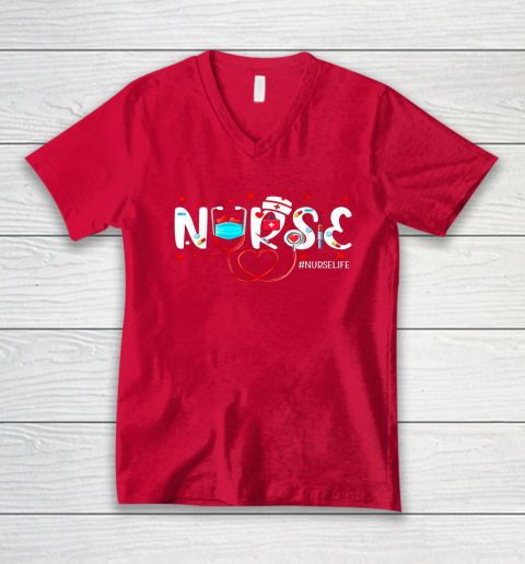 Nurse Cute Valentine's Day Valentine Heart Nurse Stethoscope V-Neck T-Shirt 5