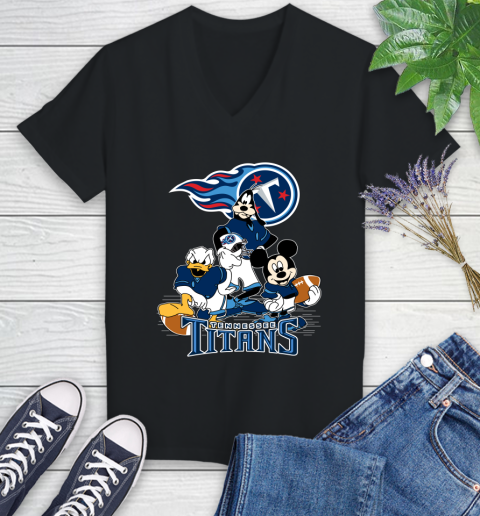NFL Tennessee Titans Mickey Mouse Donald Duck Goofy Football Shirt Women's V-Neck T-Shirt