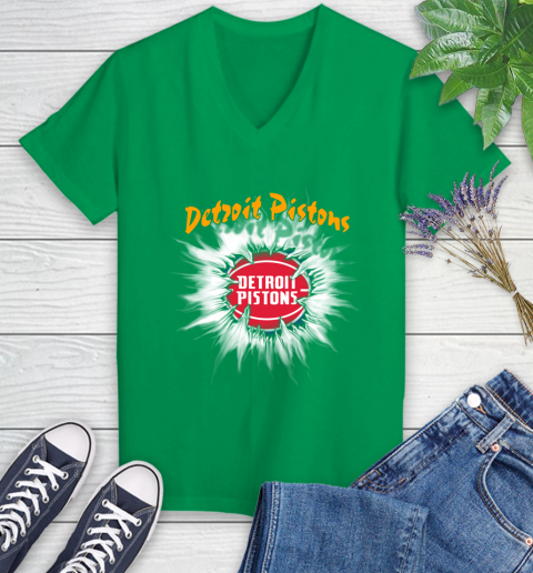 Detroit Pistons NBA Basketball Rip Sports Women's V-Neck T-Shirt 5
