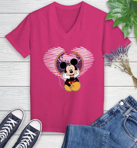 NHL Buffalo Sabres The Heart Mickey Mouse Disney Hockey Women's V-Neck T-Shirt 9