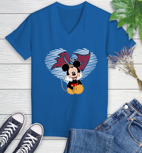 NFL Tampa Bay Buccaneers The Heart Mickey Mouse Disney Football T Shirt_000 Women's V-Neck T-Shirt 10