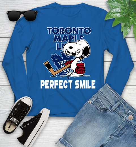 NHL Toronto Maple Leafs Snoopy Perfect Smile The Peanuts Movie Hockey T Shirt Youth Long Sleeve 10