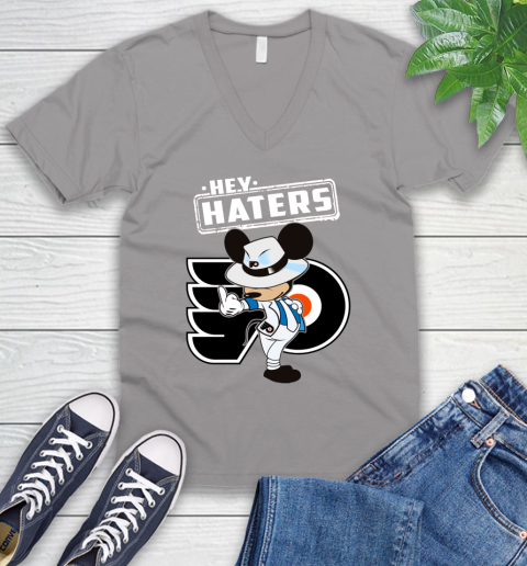 NHL Hey Haters Mickey Hockey Sports Philadelphia Flyers V-Neck T-Shirt 3