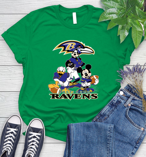 NFL Baltimore Ravens Mickey Mouse Donald Duck Goofy Football Shirt Women's T-Shirt 9