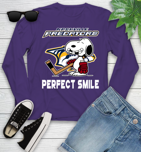 NHL Nashville Predators Snoopy Perfect Smile The Peanuts Movie Hockey T Shirt Youth Long Sleeve 4