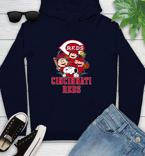 MLB Cincinnati Reds Snoopy Charlie Brown Woodstock The Peanuts Movie Baseball T Shirt_000 Youth Hoodie 3