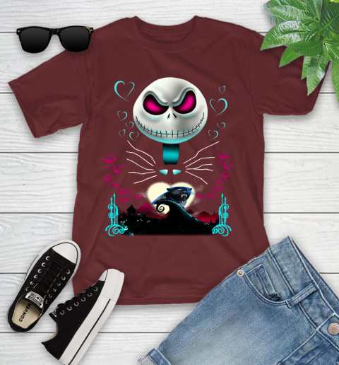 NFL Carolina Panthers Jack Skellington Sally The Nightmare Before Christmas Football Youth T-Shirt 14