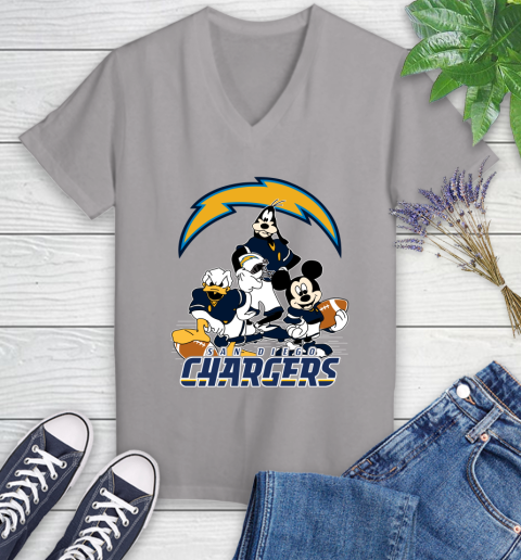 NFL San Diego Chargers Mickey Mouse Donald Duck Goofy Football Shirt Women's V-Neck T-Shirt 4