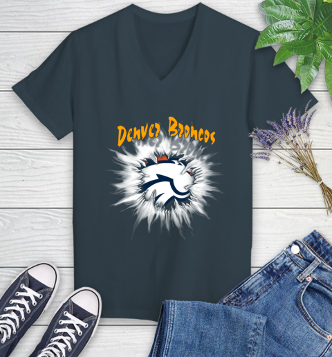 Denver Broncos NFL Football Adoring Fan Rip Sports Women's V-Neck T-Shirt 8