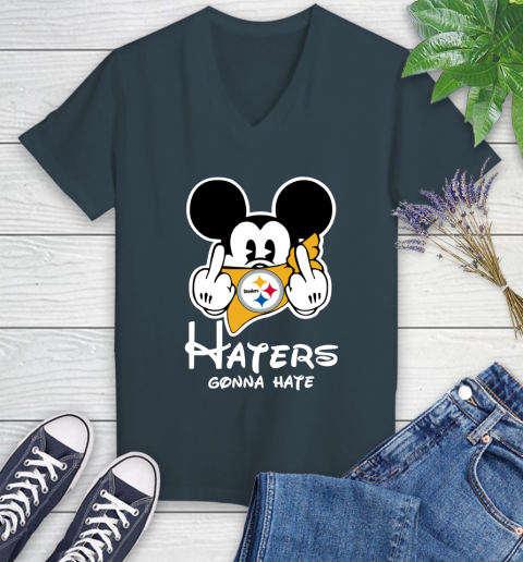 NFL Pittsburgh Steelers Haters Gonna Hate Mickey Mouse Disney Football T Shirt_000 Women's V-Neck T-Shirt 8