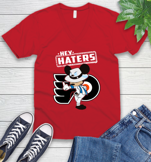 NHL Hey Haters Mickey Hockey Sports Philadelphia Flyers V-Neck T-Shirt 6