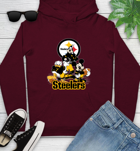 NFL Pittsburgh Steelers Mickey Mouse Donald Duck Goofy Football Shirt Youth Hoodie 7