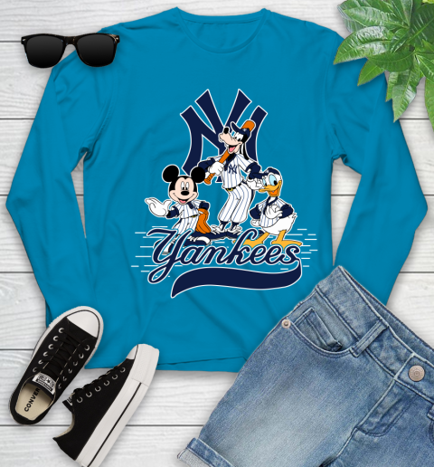 MLB New York Yankees Mickey Mouse Donald Duck Goofy Baseball T Shirt Youth Long Sleeve 8