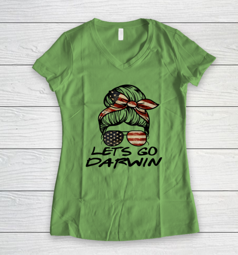 Lets Go Darwin Us Flag Sarcastic Women's V-Neck T-Shirt 3