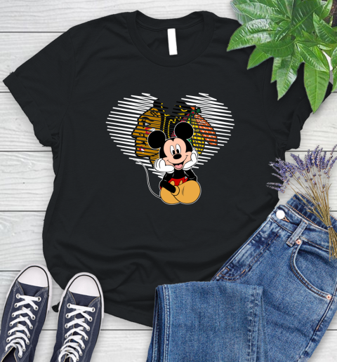 NHL Chicago Blackhawks Carolina Hurricanes The Heart Mickey Mouse Disney Hockey Women's T-Shirt