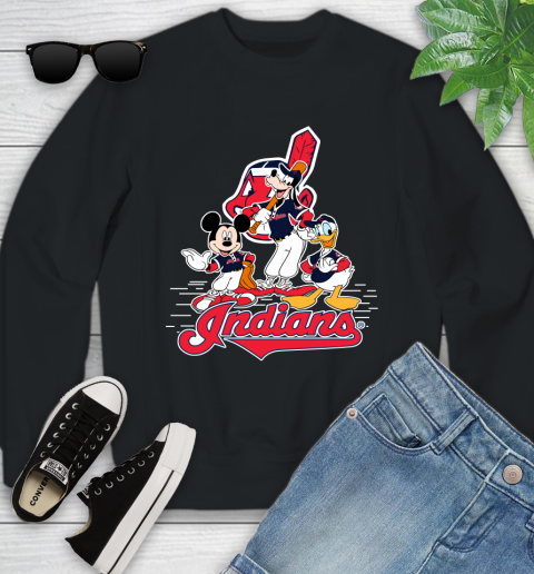 MLB Cleveland Indians Mickey Mouse Donald Duck Goofy Baseball T Shirt Youth Sweatshirt