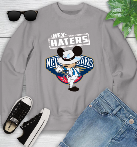 NBA Hey Haters Mickey Basketball Sports New Orleans Pelicans Youth Sweatshirt 3