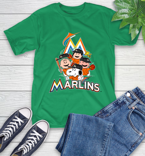 MLB Miami Marlins Snoopy Charlie Brown Woodstock The Peanuts Movie Baseball T Shirt T-Shirt 7