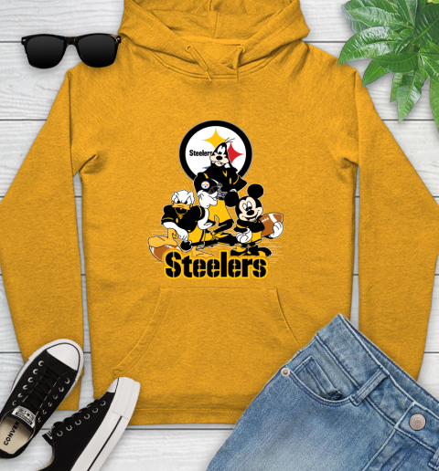 NFL Pittsburgh Steelers Mickey Mouse Donald Duck Goofy Football Shirt Youth Hoodie 2