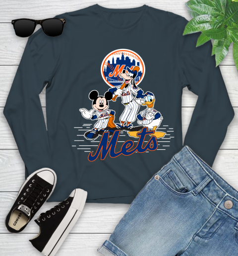 MLB New York Mets Mickey Mouse Donald Duck Goofy Baseball T Shirt Youth Long Sleeve 9