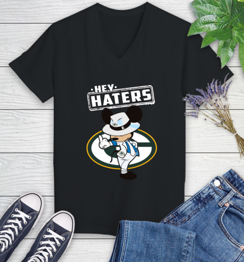 NFL Hey Haters Mickey Football Sports Green Bay Packers Women's V-Neck T-Shirt