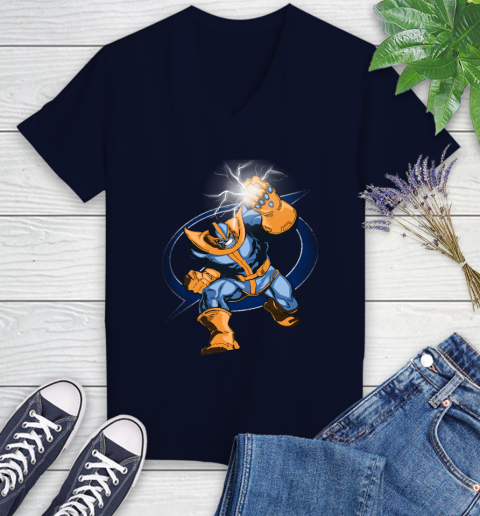 Tampa Bay Lightning NHL Hockey Thanos Avengers Infinity War Marvel Women's V-Neck T-Shirt 2