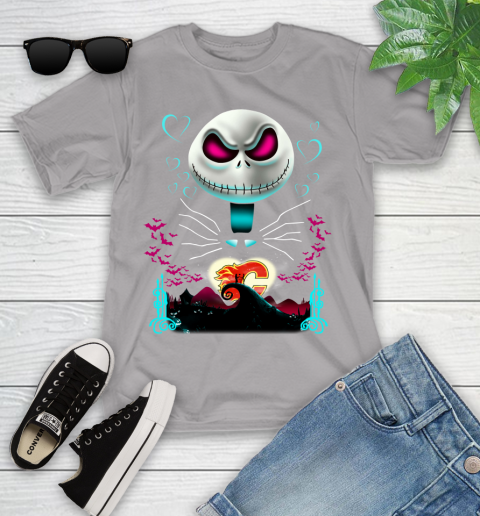 NHL Calgary Flames Jack Skellington Sally The Nightmare Before Christmas Hockey Youth T-Shirt 4