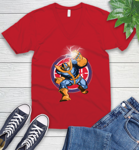 Detroit Pistons NBA Basketball Thanos Avengers Infinity War Marvel V-Neck T-Shirt 6