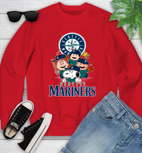 MLB Seattle Mariners Snoopy Charlie Brown Woodstock The Peanuts Movie Baseball T Shirt_000 Youth Sweatshirt 8