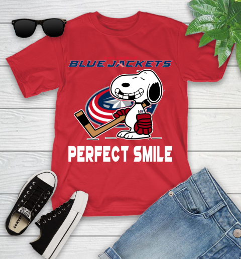 NHL Columbus Blue Jackets Snoopy Perfect Smile The Peanuts Movie Hockey T Shirt Youth T-Shirt 13