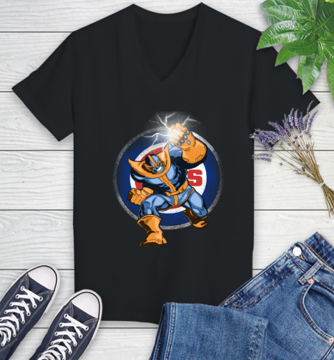 Chicago Cubs MLB Baseball Thanos Avengers Infinity War Marvel Women's V-Neck T-Shirt