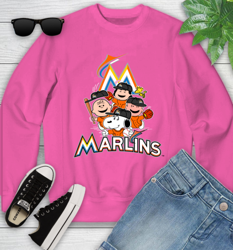 MLB Miami Marlins Snoopy Charlie Brown Woodstock The Peanuts Movie Baseball T Shirt Youth Sweatshirt 6