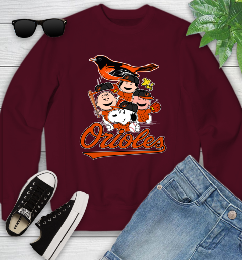 MLB Baltimore Orioles Snoopy Charlie Brown Woodstock The Peanuts Movie Baseball T Shirt_000 Youth Sweatshirt 4