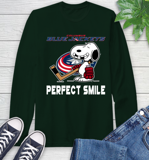 NHL Columbus Blue Jackets Snoopy Perfect Smile The Peanuts Movie Hockey T Shirt Long Sleeve T-Shirt 7