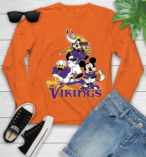 NFL Minnesota Vikings Mickey Mouse Donald Duck Goofy Football Shirt Youth Long Sleeve 3