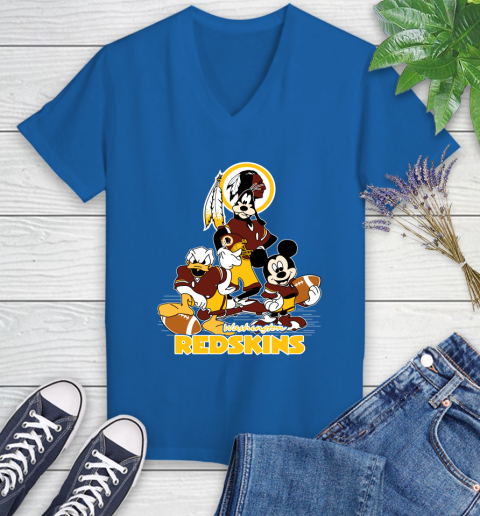 NFL Washington Redskins Mickey Mouse Donald Duck Goofy Football Shirt Women's V-Neck T-Shirt 10