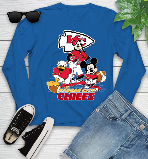 NFL Kansas City Chiefs Mickey Mouse Donald Duck Goofy Football Shirt Youth Long Sleeve 10