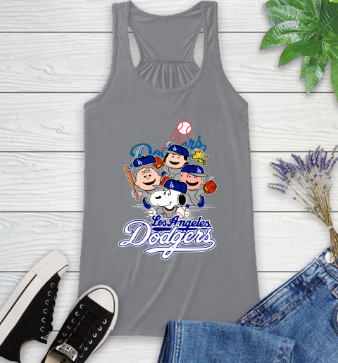 MLB Los Angeles Dodgers Snoopy Charlie Brown Woodstock The Peanuts Movie Baseball T Shirt_000 Racerback Tank 4