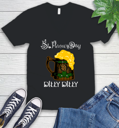 MLB San Diego Padres St Patrick's Day Dilly Dilly Beer Baseball Sports V-Neck T-Shirt